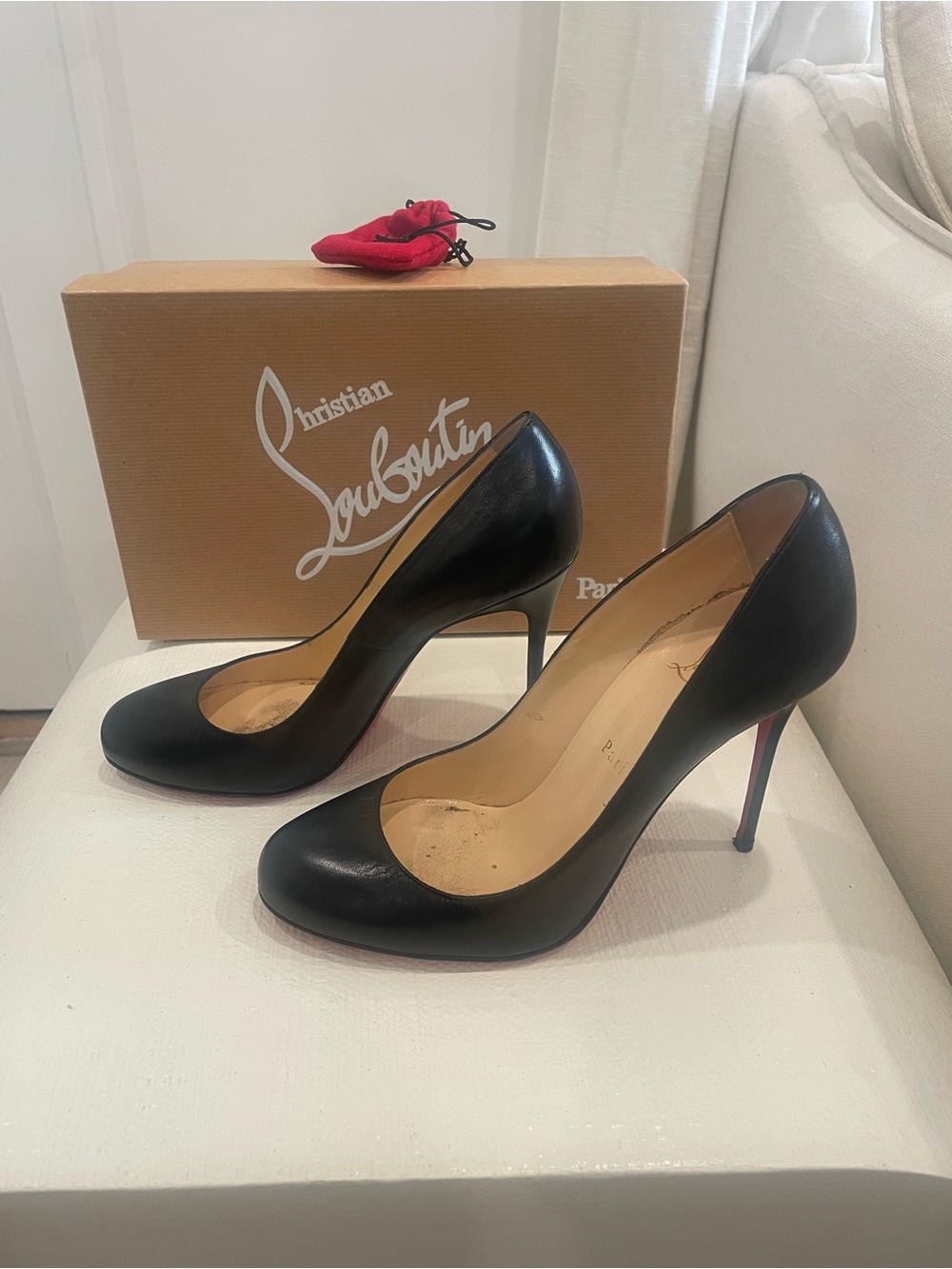 Christian Louboutin FIFI 100 Black Leather Round-Toe Stiletto Pumps